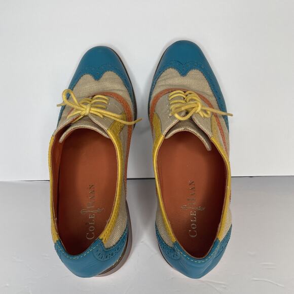 COLE HAAN Women's Wingtip Oxford Lace up Turquoise Orange Yellow D37780 7 -1/2 B - Picture 8 of 16